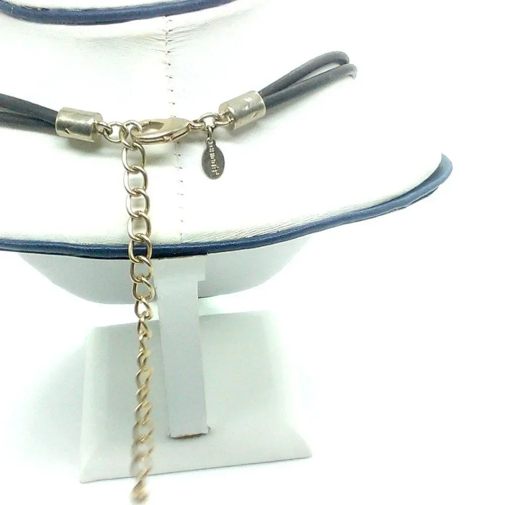Chico's Layered Disc Pendant Necklace on Brown Faux Leather Cord 18-21